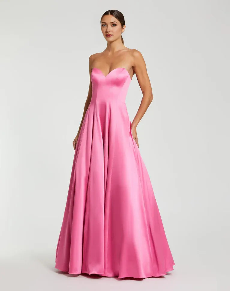 Robe de soirée bustier en satin rose vif Weitese avec robe longue capturant une sophistication glamour. Robe de bal